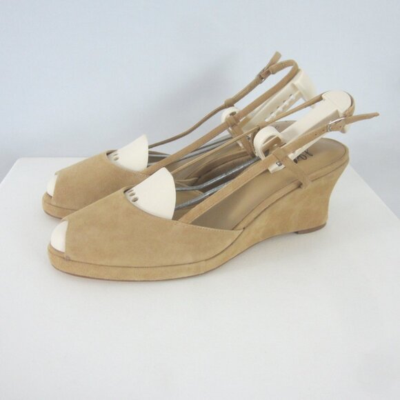 New J Jill Womens 10 Beige Heels Peep Toe Slingback Wedge Shoes Tan Classic Shoe - Picture 7 of 12